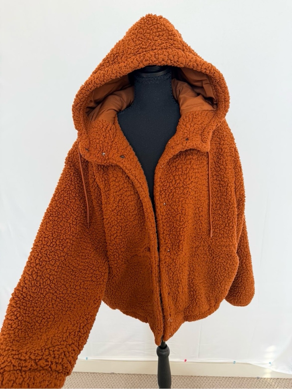 Gorpcore Sherpa Teddy Hooded Jacket Oversized Rust Brown